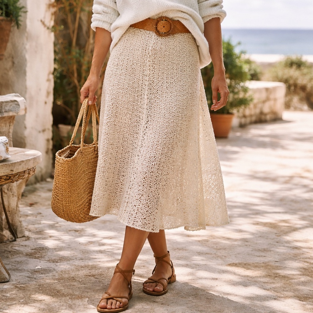 Vintage Pallas Irish Linen Knit Skirt | Hand-Loomed Ireland